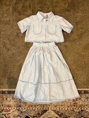 Light Blue Two-Piece Maxi Dress Set with Short-Sleeve Crop Shirt